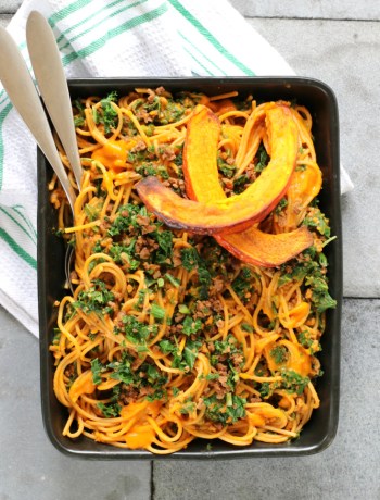 Pasta pompoensaus met boerenkool met vegetarisch gehakt www.jaimyskitchen.nl